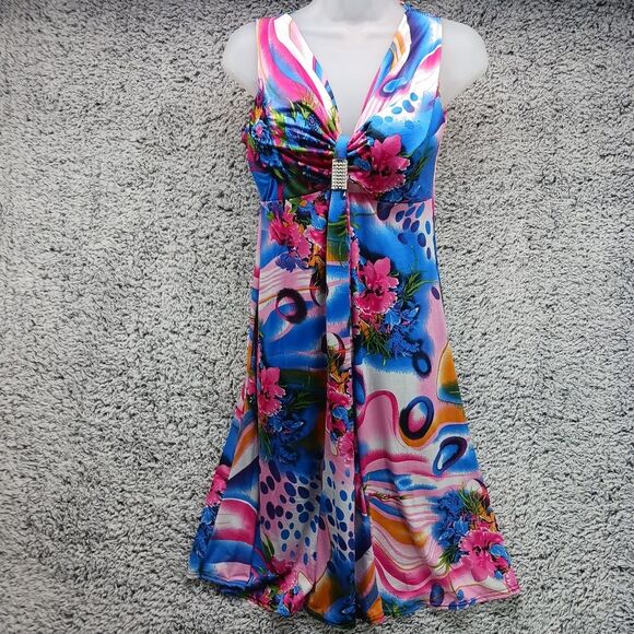 T-C Fashion Midi Dress. Woman's XS. Tropical Print. A- line, V-neck Beach Vibe. - Picture 7 of 7